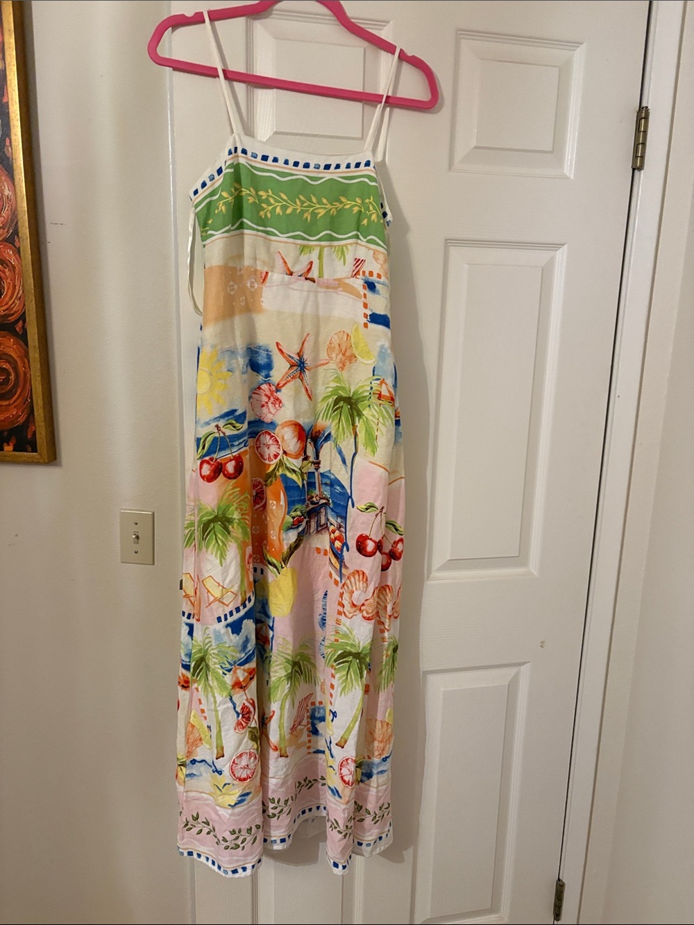 C&C California Cream Tropical Print Maxi Dress with Green, Blue, Pink and Yellow